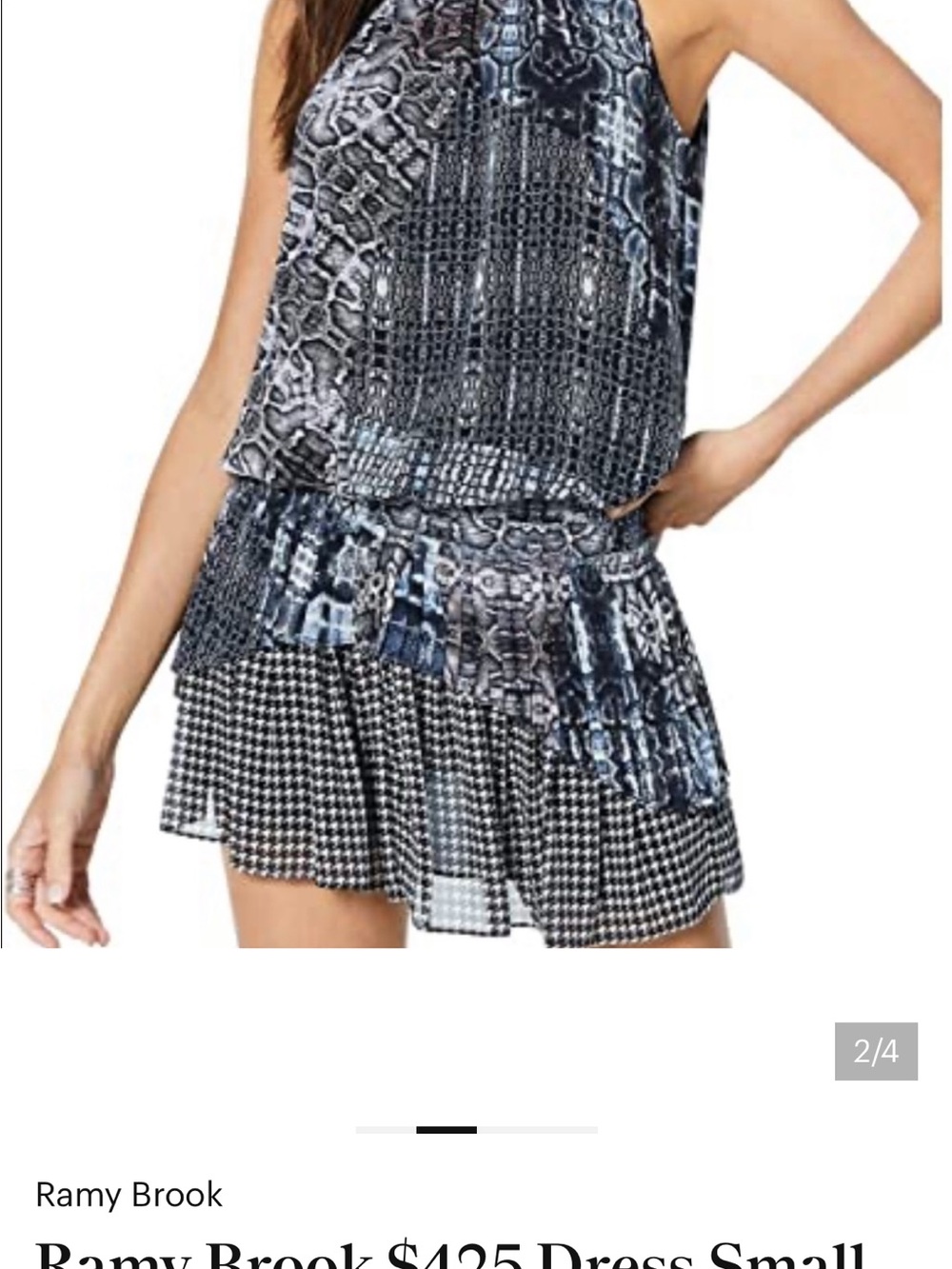Ramy Brook Black and White Mixed Print Tiered Dress